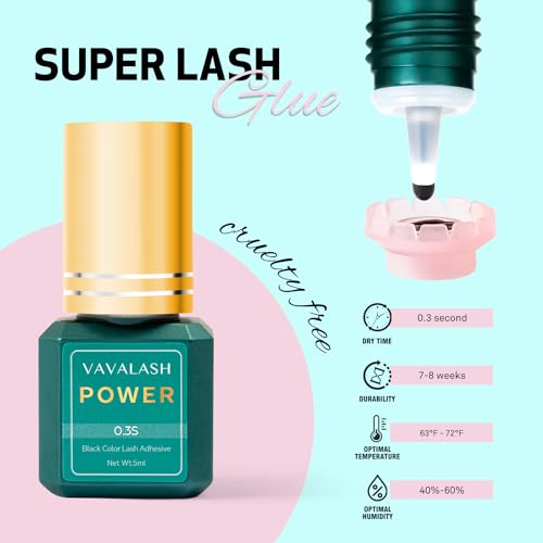 VAVALASH Eyelash Extension Glue Lash Extension Adhesive 0.3 Sec Drying Time Retention 9 Weeks Maximum Bond Lash Glue Long Lasting Black Eyelash Glue Professional Lash Artist Use Only (Power,5ml)