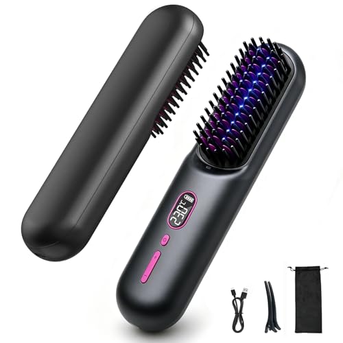 Go Brush Pro Cordless Hair Straightener Brush - 9600mAh, 12 Heat Settings