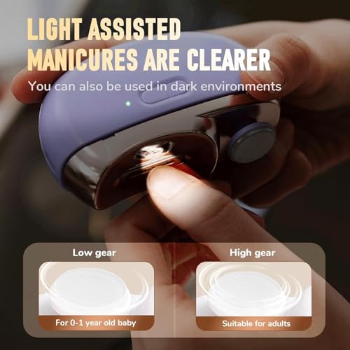 Electric Nail Clipper, Electric Nail Clippers for Seniors, Universal Automatic Fingernail Grinder, Electric Nail Clippers with LED Light and 3 Speed Settings for Safe Nail Care (1PC-White)