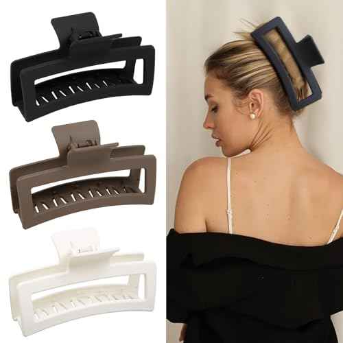 3Pcs Jumbo Hair Claw Clips for Thick Hair, 5 Inches Extra Large Non-Slip Hair Claws Rectangle Hair Clips for Buns Ponytails Strong Hold Hair Accessories for Women Girls