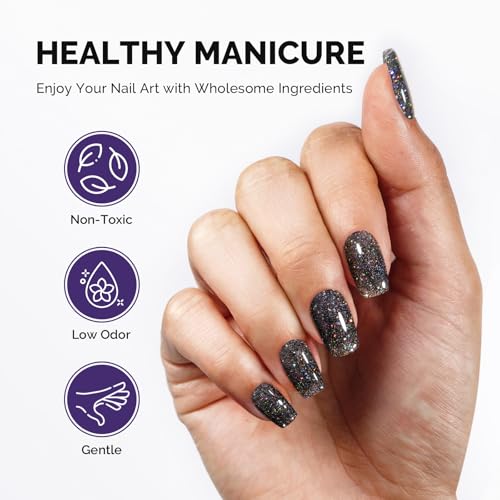 MelodySusie Colorful Black Glitter Gel Nail Polish 15ML X10 - Sparkly Long-Lasting UV/LED Soak Off Manicure