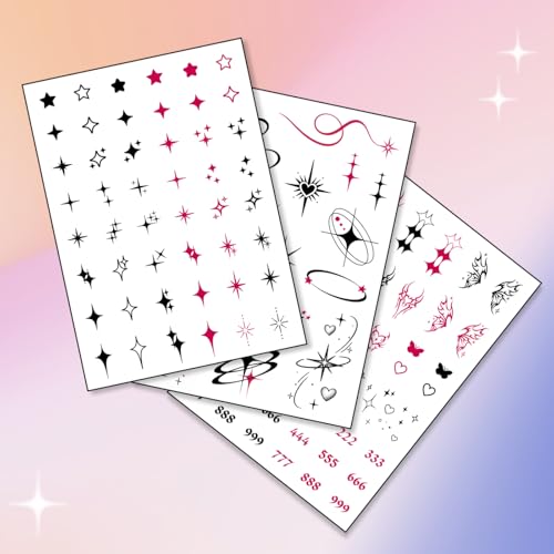 Tiny Y2K Temporary Tattoos | Realistic Waterproof Finger, Face, Hand Fake Tats | Festival, Bachelorette, Halloween, Birthday Favors, Accessories