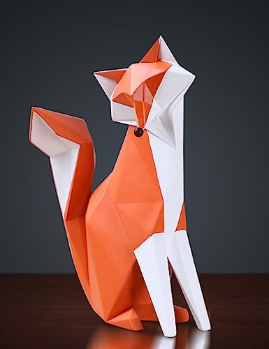 HAUCOZE Fox Figurine Statue Gifts Modern Sculpture Decor Home Gifts Animal Arts Polyresin Geometric Crafts 8.0 inch