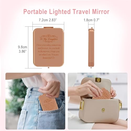 Daughter Gifts from Mom, Rose Gold Daughters Compact Mirror with Light, Birthday Gifts for Daughter from Mother, Graduation Wedding Anniversary Christmas
