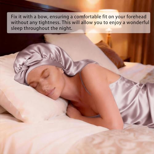 WJing Yi Jia Sandalwood 2-Piece Silk Satin Bonnet & Eye Mask for Long Curly Hair Sleep - One Size