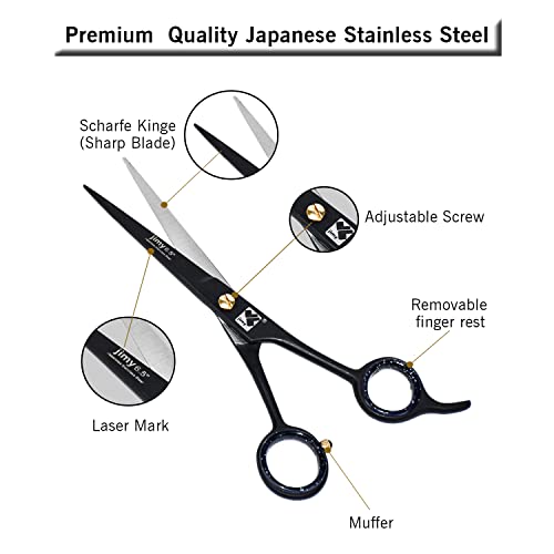 Jimy Professional Hair Scissors 6.5" Stainless Steel Sharp - Smooth Razor Edge Series Shears for Hair Cutting, Hair Cut Scissor for Women & Men and Salon (Barber Scissors)