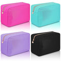 Hushee 4 Pcs Nylon Makeup Bag Travel Makeup Bags for Women Preppy Zipper Pouch Nylon Toiletry Bag Waterproof Storage Organizer(Large,Black, Fuchsia, Mint, Grape)