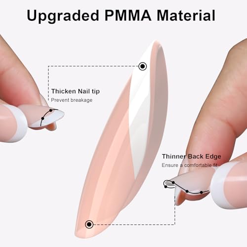 Anyos 300Pcs French Tip Press-On Nails, Short Oval Fake Nails 15 Sizes