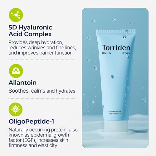 Torriden DIVE-IN Hyaluronic Acid Cream 2.71 fl oz | Facial Moisturizer for Sensitive, Oily Skin | Fragrance-free, Alcohol-free, Lightweight, No Colorants | Vegan, Clean, Cruelty-Free