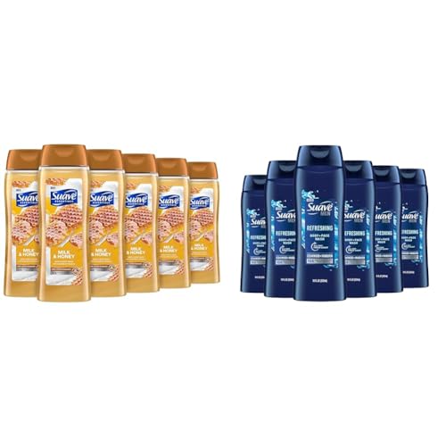 Suave Body Wash Bundle with Milk & Honey and Men's Cedarwood Scents, 18 Oz Packs of 6