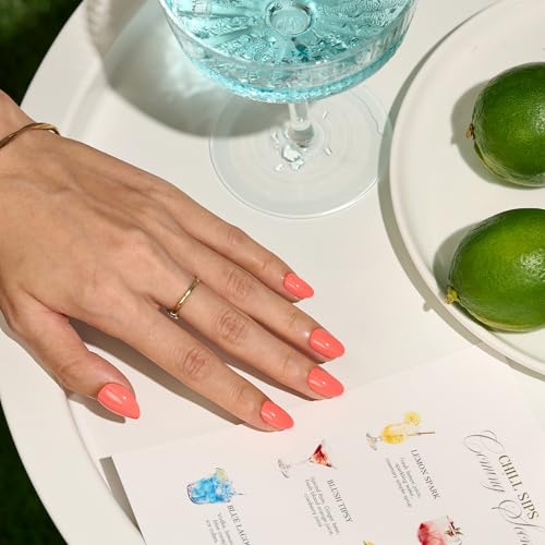 BTArtbox Press on Nails, Extra Short Almond Orange 32Pcs Full Kit