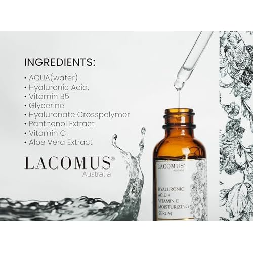 Hyaluronic Acid + Vitamin C Moisturizing Serum for Fine Lines and Blemishes - Organic and Cruelty-Free Skin Health Booster - Moisturizing Formula for Youthful Skin - LACOMUS Australia