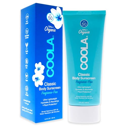 COOLA Organic Sunscreen SPF 50 Sunblock Body Lotion, Dermatologist Tested Skin Care for Daily Protection, Vegan and Gluten Free, Fragrance Free, 5 Fl Oz