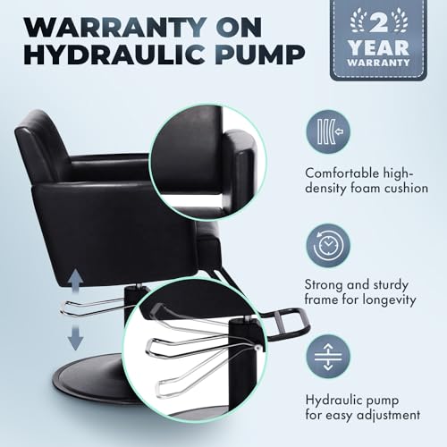 Buy-Rite Onyx Black Hydraulic Salon Chair, 550 Lb Pump
