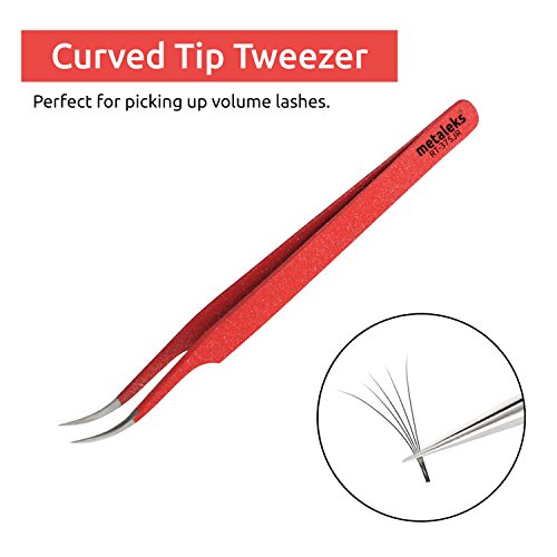 Tweezers for Eyelash Extension Hand Crafted Surgical Stainless Steel Red Metallic Powder Coating. (Curved Tip)