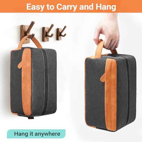 Elviros Travel Toiletry Bag for Men, Hanging Dopp Kit and Shaving Tool Pouch, Water Repellent PU Leather Mens Gift Toiletry Travel Small Bag for Bathroom and Gym, Black