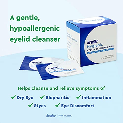 Bruder Eyelid Cleansing Wipes, 30 Count (Pack of 3), Hygienic Eye Care for Removing Excess Oil and Debris from Eyelids and Lashes, Rinse-Free, Unscented, Adults