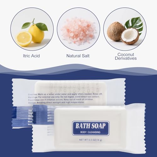 Travel Size Bars Soap in Bulk, Individually Wrapped 0.5 oz Mini Small Body Hand and Face Soaps Toiletries Amenities for Hotel, Shelter/Homeless/Nursing Home/Charity/Motel/Guest Bathroom (50)