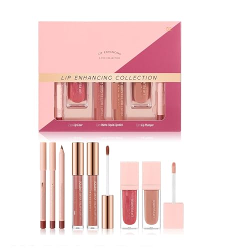 Matte Lipstick Set 6PC with Lip Liner & Plumper Kit