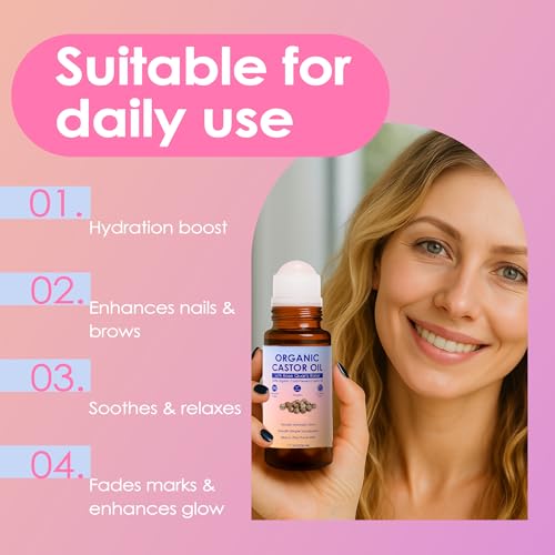Organic Castor Oil Rose Quartz Roller Ball for Hair & Skin Care