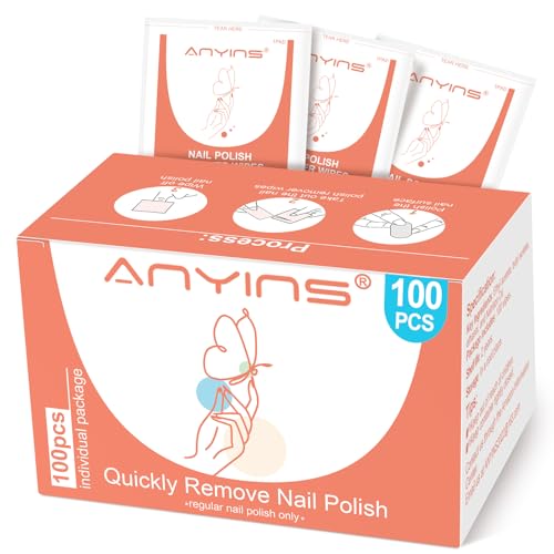 ANYINS 100-Pack Acetone-Free Nail Polish Remover Pads - Travel Wipes