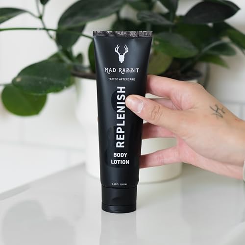 Mad Rabbit Replenish Tattoo Body Lotion - Fragrance-Free Lotion, Non-Greasy & Silicone-Free, Clean Ingredients, Lightweight for Daily Use (3.4 Fl Oz)