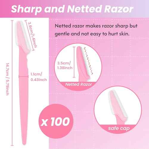100 Pcs Eyebrow Razor and Face Razor for Women and Men, Safe and Beginner-Friendly Dermaplaning Tool with Protective Cover