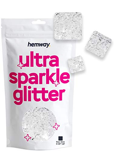 Hemway Ultra Sparkle Glitter - 1/8" 0.125" 3mm - Square Shaped Sequin Glitter for Decoration, Scrapbook, Arts, Craft, Design, Body, Cosmetic - Silver - 50g