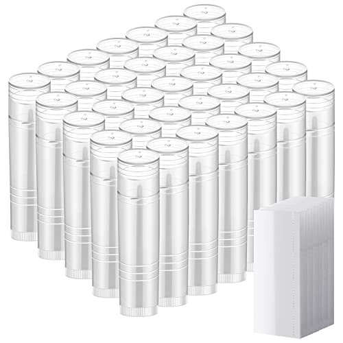 Yinkin 50 Pcs Lip Balm Containers Tubes Empty 3/16 oz Clear Lip Tubes and Shrink Wrap, Lip Gloss Tubes Lip Balm Containers with White Caps Twist Tubes for making Gifts, Travel