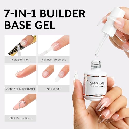 Nicedeco Builder Nail Gel 15ML 7 in 1 Clear Builder Base Gel, 6 Pcs Rubber Base Gel Polish for Nails