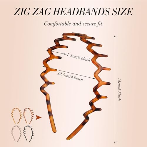 Needbrock 4-Pack Zig Zag Headbands with Non-Slip Teeth