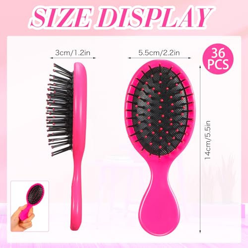 36 Pack Mini Rose Red Hair Brushes for Kids & Travel - Detangling & Tangle-Free