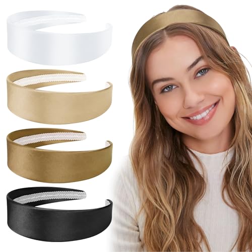 YISSION 4Pcs Wide Headbands for Women Girls Non Slip Head Band Plain Head Bands Fashion Hair Bands Solid Brown Black White Headband DIY Cosplay Hair Accessories for Women Girls