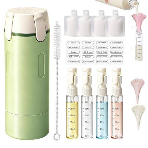 Rosafinal Green 4-in-1 Travel Dispenser Bottle - Refillable Toiletry Organizer