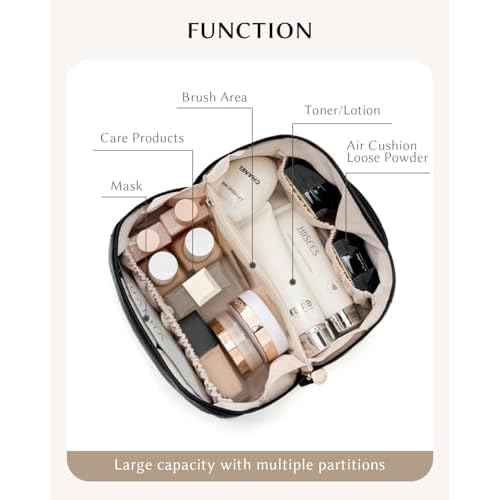 Make Up Bag, Cosmetic Organizer for Women, Waterproof Croc PU Leather Makeup Organizer with Divider and Handle Toiletry Bag Travel Bag (Croc Embossed, Black)