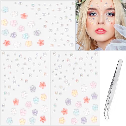 Rhinestone Face Gems Stickers - Colorful Flowers for Festivals