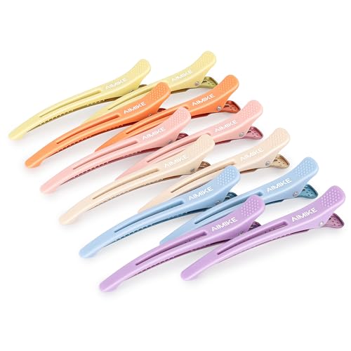 AIMIKE Hair Styling Clips Set - 12pcs Macaron No Crease Alligator Sectioning Clips with Silicone Band for Salon and Hair Roller Styling for Women