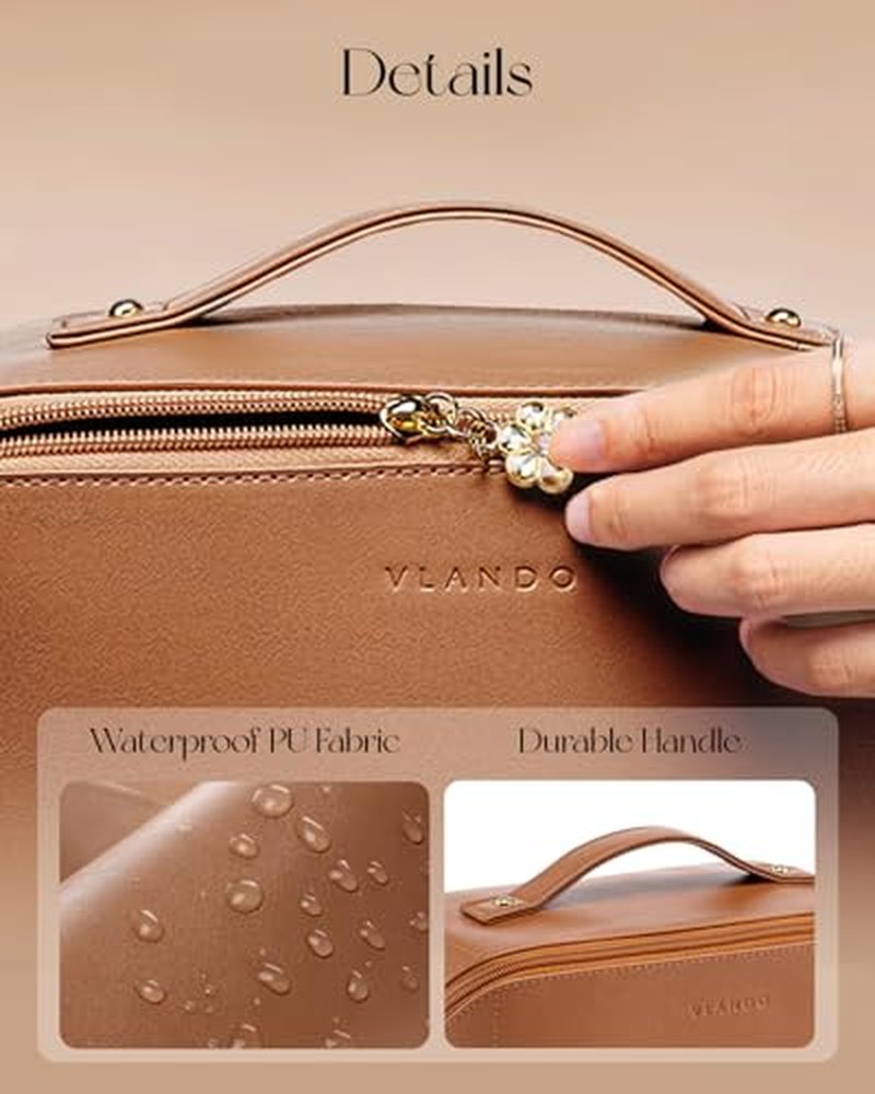 VLANDO Makeup Bag 9.1" Travel Toiletry Organizer Brown