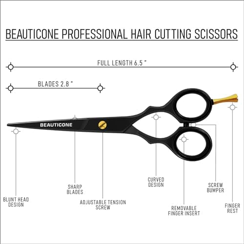 BEAUTICONE Hair Cutting Scissors | Stainless Steel Barber Scissors | Hairdressing Scissors for Salon | Smooth & Sharp Edge Blades - Hair Scissors for Men & Women (Black)