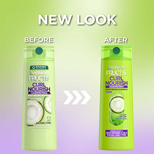 Garnier Fructis Curl Nourish Sulfate Free Moisturizing Shampoo, 12.5 Fl Oz, (Packaging May Vary) (Pack of 3)