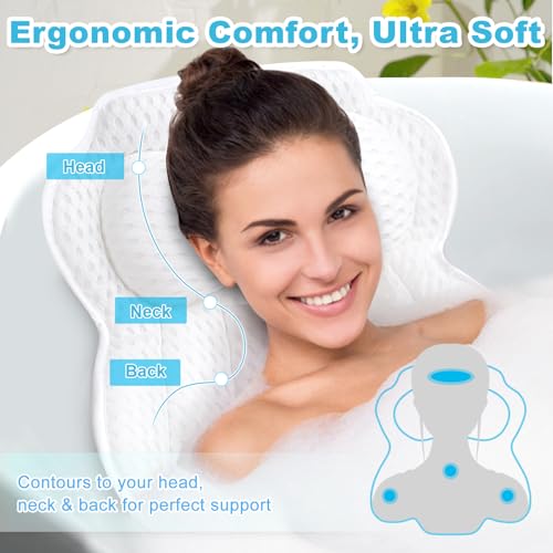 Bath Pillow for Tub with 6 Suction Cups - Neck & Back Support