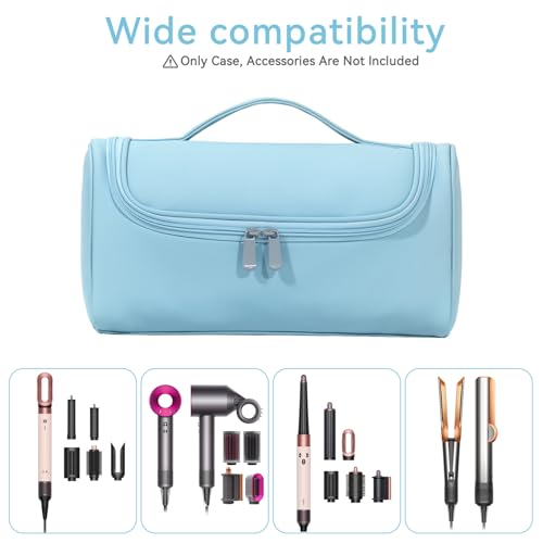 Portable Travel Case Compatible with Dyson Airwrap Multifunction Curling Iron And Accessories, Travel Bag With Hook, Stores All Models of Curling Irons And Accessories (Sky blue)