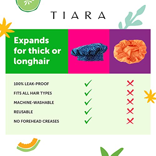 TIARA 2-in-1 Luxury Shower Cap for Women Reusable Waterproof ? Hair Cap for Long & Short Hair ? All Size Fit Flexi Shower Cap, Terry Lined Leakproof Cloth (Patented), Soft & Breathable