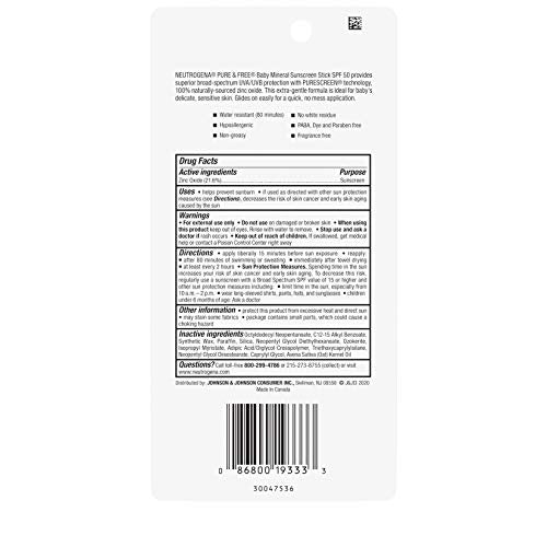Neutrogena Mineral Sunscreen Stick, SPF 50, Zinc Oxide | Water-Resistant | Hypoallergenic | For Baby | Pack of 2