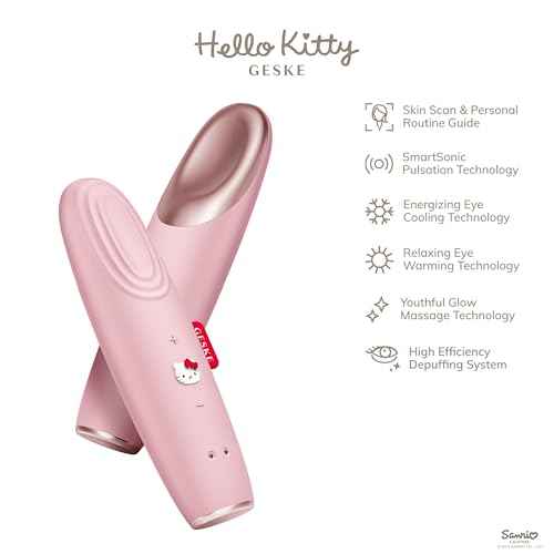 GESKE & Hello Kitty SmartAppGuided¢â Warm & Cool Eye Energizer | 6 in 1 | Heated Eye Massager | Combat Dark Circles & Under-Eye Bags | Revive Droopy Eyelids | Anti-Stress & Relaxation | Sonic Massaging