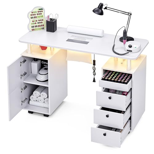 Professional Nail Desk w/ Electric Dust Collector & LED Lights