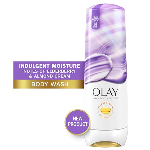 Olay Indulgent Moisture Body Wash for Women, Infused with Vitamin B3, Notes of Elderberry and Almond Cream Scent, 20 fl oz