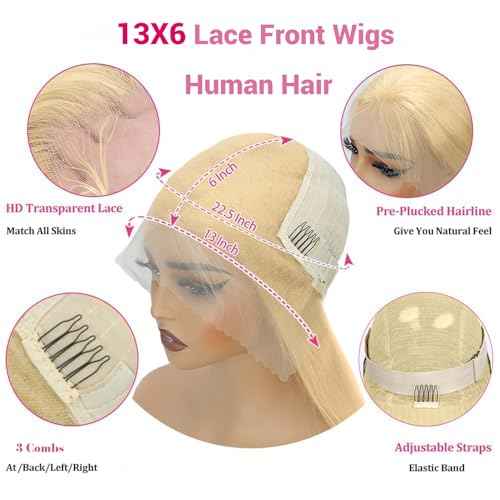 28 Inch 613 Lace Front Wig Human Hair Blonde 13X6 HD Transparent Lace Front Wigs Human Hair 220% Density Blonde Glueless Wigs 613 HD Straight Lace Frontal Wigs Pre Plucked