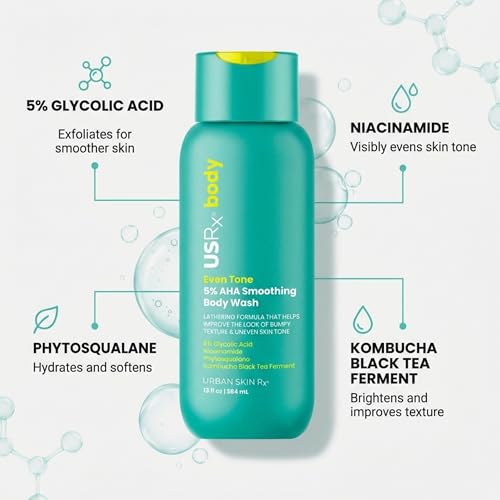 Urban Skin Rx¢ç Even Tone 5% AHA Smoothing Body Wash, Lathering Gel Formula, Deeply Cleanses, Soothes & Improves Appearance of Bumpy Texture, Blemishes & Uneven Skin Complexion, Daily Use, 13 Fl Oz