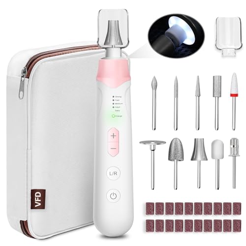 Pink Cordless Electric Nail Drill File Kit with 10 Accessories & LED Lamp